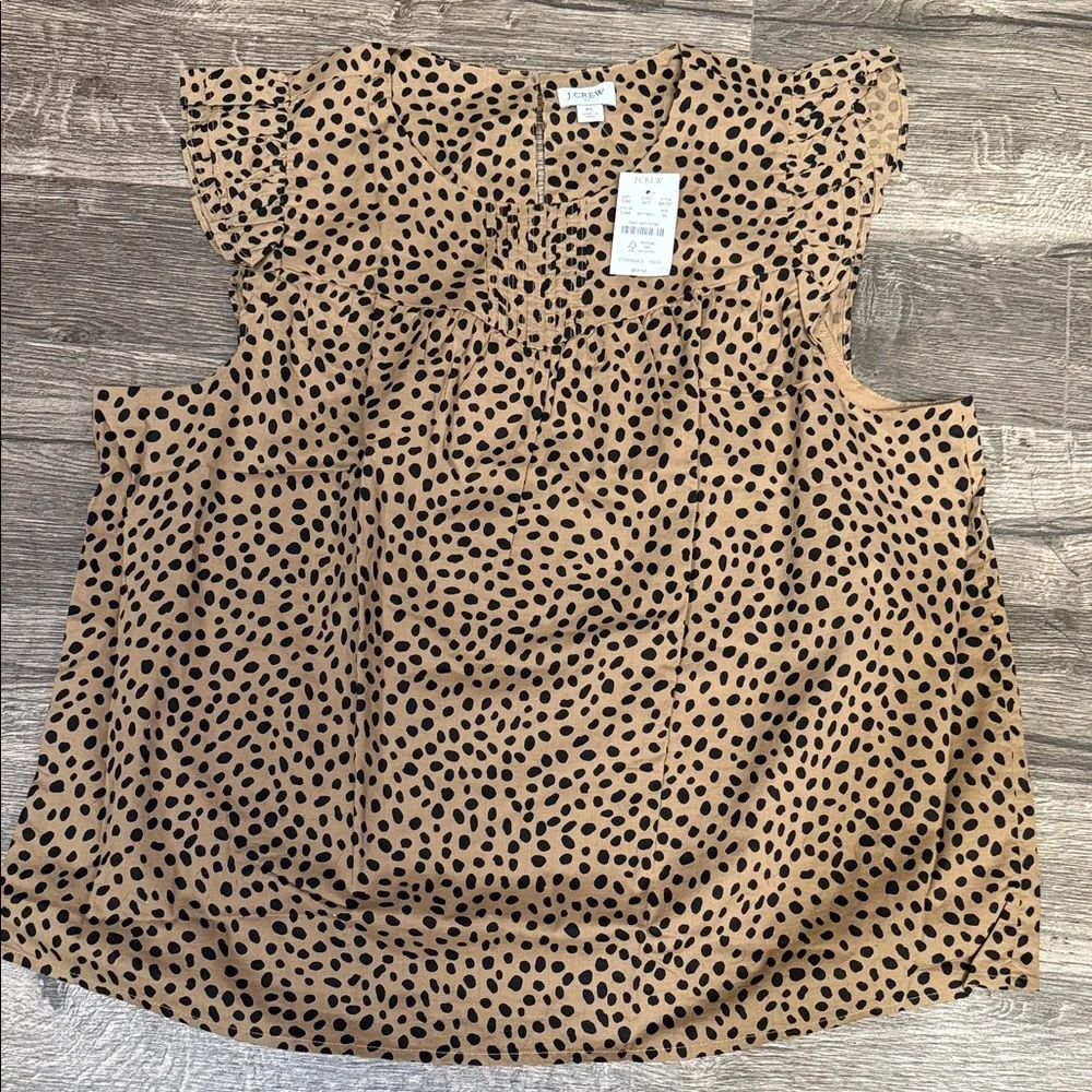 J. Crew Tan and Black Polka Dot Ruffle Sleeve Camisole